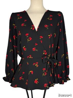 Floral Wrap Peplum Blouse size large OLM